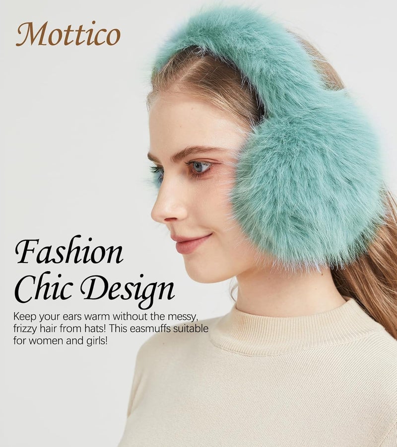 Mottico Winter Ear muffs for Women Men, Fluffy Ear Warmer with Thick Faux Ear Covers, Foldable for Convenience! - Image 2